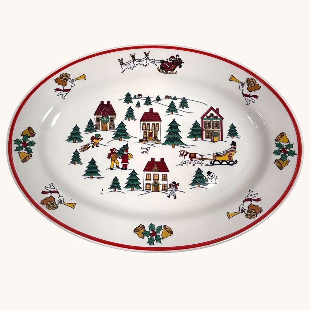 Jamestown China Joy of Christmas 14"Oval Serving Platter Nostalgic Whimsical Vtg